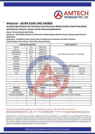 ASTM A240 UNS S46800